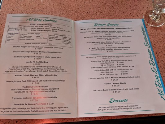 Menu photo 5 The Secret Garden Restaurant Niagara Falls, ON Menu photo 5 The Secret Garden Restaurant Niagara Falls, ON
