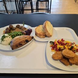 Plant based meat balls platter and plant based chicken nuggets