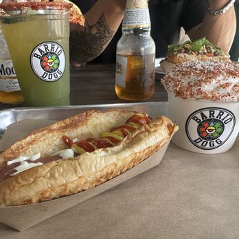 Barrio Dogg - La Virgen and the Elotitos- the whipped lime crema on top was so different, but so delicious. - Hot Dogs Near Me - San Antonio, Texas