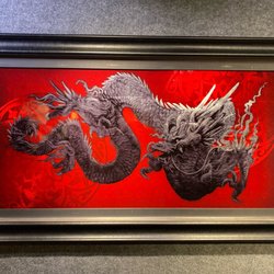 Derubeis Fine Art on Metal - "Medallion Dragon" Art Size 20x40 Framed size 29x49