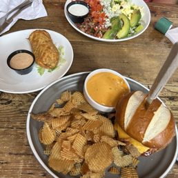 Irish Egg roll, Cob salad, and Pretzel brisket sandwich Irish Egg roll, Cob salad, and Pretzel brisket sandwich