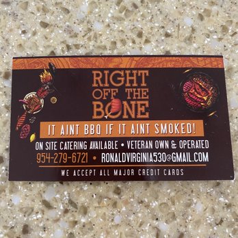 Right off the Bone - a business card on a counter - Food Trucks Near Me