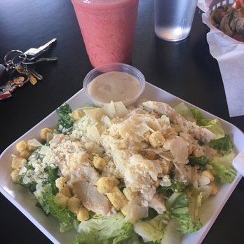 Lenise's Cafe - Chicken Caesar Salad with Banana Strawberry Smoothie - Cafes Near Me - West Sacramento, California Lenise's Cafe - Chicken Caesar Salad with Banana Strawberry Smoothie - Cafes Near Me - West Sacramento, California