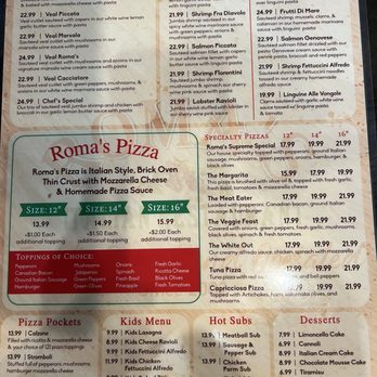 Roma’s Italian Restaurant - Back of menu - Italian Near Me - Waxahachie, Texas Roma’s Italian Restaurant - Back of menu - Italian Near Me - Waxahachie, Texas