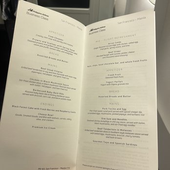 Philippine Airlines - Business class menu - Airlines Near Me - Burlingame, California