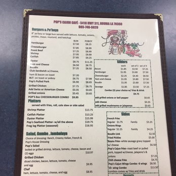 Pop’s Cajun Cafe - the menu - Cajun/Creole Near Me - Houma, Louisiana