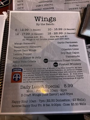 Menu photo 2 The El Paso Wing Factory El Paso, TX