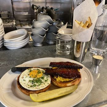 Au Cheval - Single Cheeseburger + Fried Egg + Thick - Cut Peppered Bacon + French Fries - Bars Near Me - Chicago, Illinois
