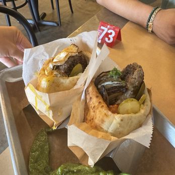 Miznon - I got the lamb kebab in pita & hubs got the amburger - Mediterranean Near Me - Los Angeles, California Miznon - I got the lamb kebab in pita & hubs got the amburger - Mediterranean Near Me - Los Angeles, California