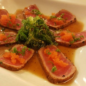 Mizu - Tuna Tataki - was fishy from the seafood salad and the massago was pretty but didn't pair well with the ahi. - Japanese Near Me - Kissimmee, Florida Mizu - Tuna Tataki - was fishy from the seafood salad and the massago was pretty but didn't pair well with the ahi. - Japanese Near Me - Kissimmee, Florida