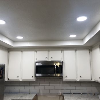 Complete Professional Restoration - Removed large fluorescent light fixtures, replace drywall, install flush LED lighting in Kitchen - Flooring Near Me