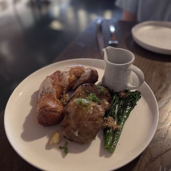 JEM - MATZO BALL STUFFED CHICKEN with crisp gold potatoes, broccolini, mustard seed, and chicken jus - Diners Near Me - Memphis, Tennessee JEM - MATZO BALL STUFFED CHICKEN with crisp gold potatoes, broccolini, mustard seed, and chicken jus - Diners Near Me - Memphis, Tennessee