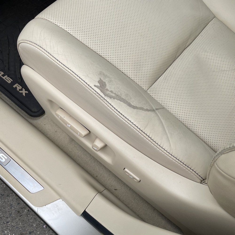 Brought in my car for a detail and left with this stain on my seat that wasn't there before. Brought in my car for a detail and left with this stain on my seat that wasn't there before.