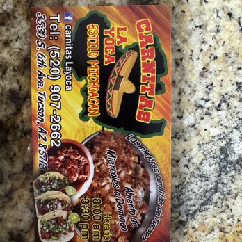 Carnitas La Yoca - Business card - Mexican Near Me - Tucson, Arizona