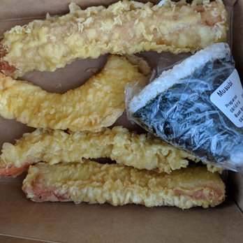 Marugame Udon - Tempura (squid, shrimp, crab meat, and fishball) and crab meat musubi - Japanese Near Me - Costa Mesa, California
