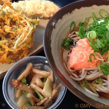 Menya Mappen - Bukkake Ontama Mentaiko Soba  $6.60 with tempuras and sides. A very delish meal under $15! - Japanese Near Me - Sydney, NSW