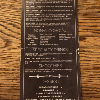 The Root Cellar Cafe - Drink menu back - Breakfast & Brunch Near Me - San Marcos, Texas