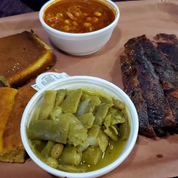Bullpen Ribs & BBQ - Rib plate with Brunswick stew and green beans with cornbread - Barbeque Near Me - Atlanta, Georgia Bullpen Ribs & BBQ - Rib plate with Brunswick stew and green beans with cornbread - Barbeque Near Me - Atlanta, Georgia