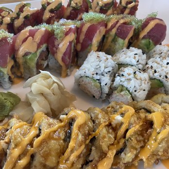 Harumi Sushi - Kamikaze Roll, Grinch Roll, California Roll, and Regulator Roll - Sushi Bars Near Me - Seaside, California