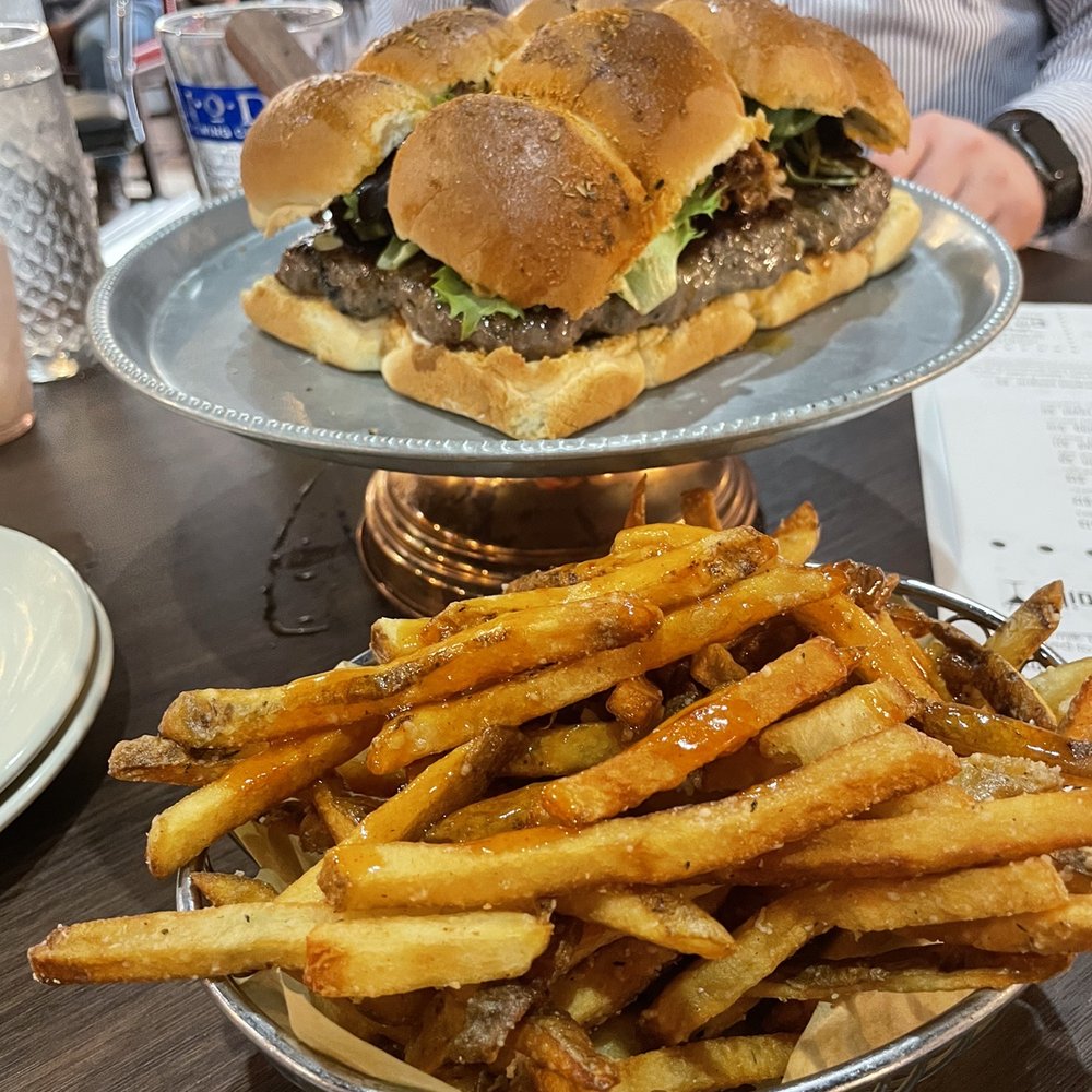Kounter - Cake stand sliders and fries - New American Near Me - Rock Hill, South Carolina