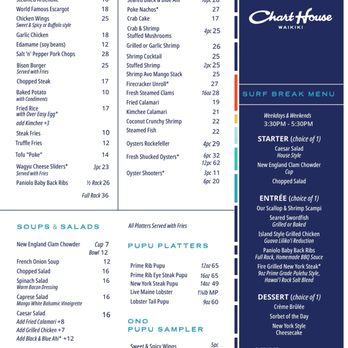 Chart House Waikiki - Pupu menu - Steakhouses Near Me - Honolulu, Hawaii