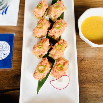 Katsu-Ya - Crispy rice with spicy tuna and jalapenos! 2 orders. - Sushi Bars Near Me - Seattle, Washington Katsu-Ya - Crispy rice with spicy tuna and jalapenos! 2 orders. - Sushi Bars Near Me - Seattle, Washington