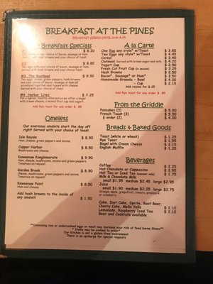 Menu photo 1 The Pines Restaurant Copper Harbor, MI