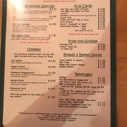 The Pines Restaurant - Breakfast menu