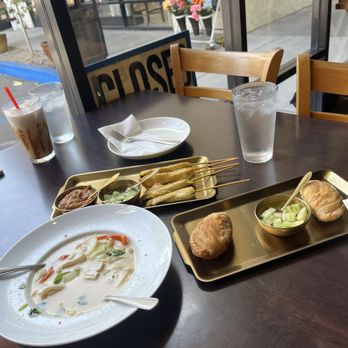 Pure Thai - TOM KHA SOUP (cup) & CURRY PUFFS & SATAY CHICKEN - Thai Near Me - San Diego, California Pure Thai - TOM KHA SOUP (cup) & CURRY PUFFS & SATAY CHICKEN - Thai Near Me - San Diego, California