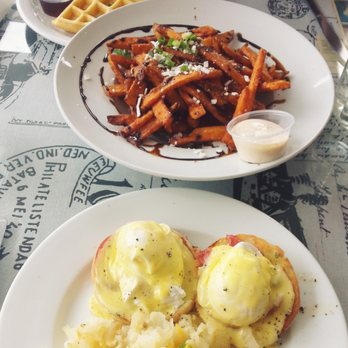 Eatology - my order: eggs benny accompanied by hashbrowns. boyfriend's order: sweet potato fries and their chicken & waffles - Cafes Near Me - Vernon, British Columbia Eatology - my order: eggs benny accompanied by hashbrowns. boyfriend's order: sweet potato fries and their chicken & waffles - Cafes Near Me - Vernon, British Columbia