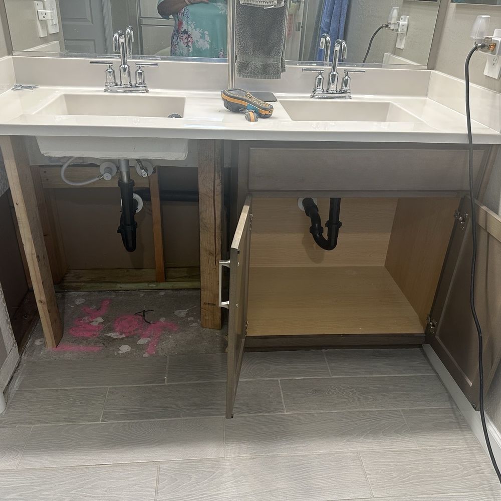 after the demolition left sink cabinet removed & mitigation started