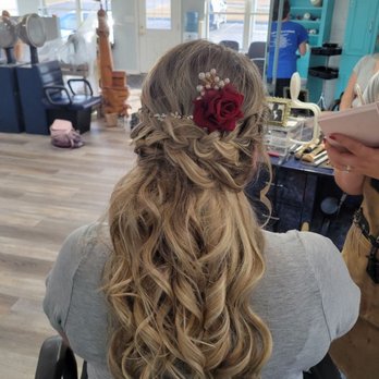 Hair Port At Laurie - Half up curly hair with braid and added hair accessories for bride. - Nail Salons Near Me - Gravois Mills, Missouri Hair Port At Laurie - Half up curly hair with braid and added hair accessories for bride. - Nail Salons Near Me - Gravois Mills, Missouri