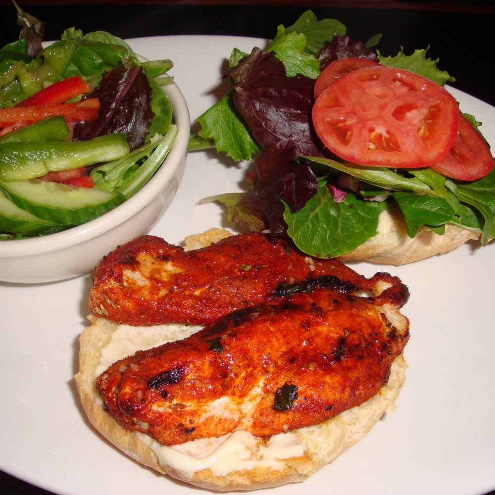 The Tipper Restaurant - Cajun spice chicken burger with house salad and dressing - Burgers Near Me - Vancouver, British Columbia The Tipper Restaurant - Cajun spice chicken burger with house salad and dressing - Burgers Near Me - Vancouver, British Columbia