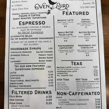 Ovenbird - Menu - Modern European Near Me - Austin, Texas