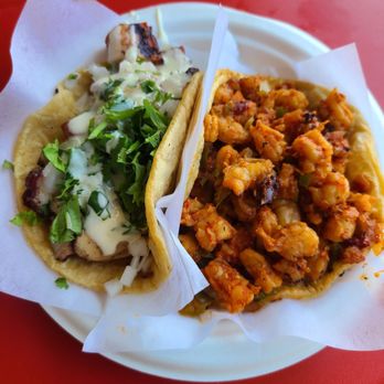 TJ Oyster Bar - Octopus taco and Shrimp Diabla taco - Seafood Near Me - Bonita, California