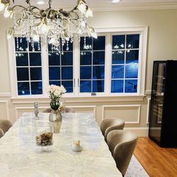 Arhaus - Dining table sets and the chandelier