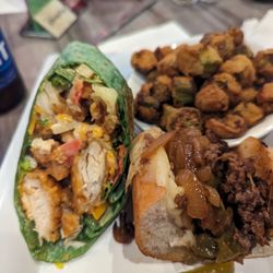 Busky's Chill & Grill - Buffalo chicken wrap, Philly and fried okra