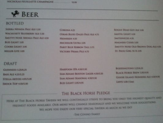 Menu photo 4 Black Horse Tavern Winchester, MA