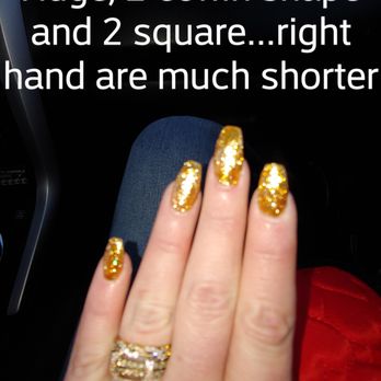 Turbo Nails - Huge, 2 coffin shaped, 2 square. Right hand. Much shorter than left. Embarrassing. - Nail Salons Near Me - Circle Pines, Minnesota