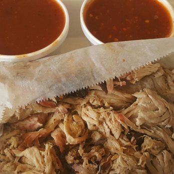 Tipsy Pig BBQ - regular (left) & spicy (right) sauce with 1 1/4 lbs of pork - Barbeque Near Me - Lilburn, Georgia