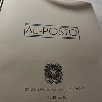 Al-Posto - Menu - Italian Near Me - Cincinnati, Ohio