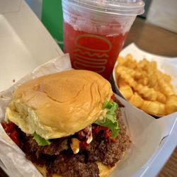 Shake Shack Grand Prairie - Double ShackBurgerfries and Cherry Lemonade with Mini Raspberry Popping Boba
