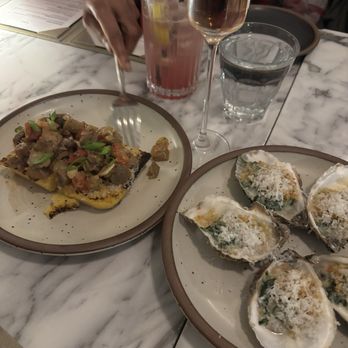 Press - Eggplant campanata and Oysters Rockefeller - New American Near Me - North Kingstown, Rhode Island