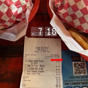The Burger Barn - the receipt for the burger - Burgers Near Me - Manvel, Texas The Burger Barn - the receipt for the burger - Burgers Near Me - Manvel, Texas