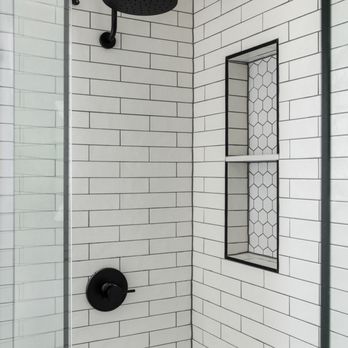 Stonebrook Construction Group - Shower remodel with matte black hardware and hexagon inset. - General Contractors Near Me Stonebrook Construction Group - Shower remodel with matte black hardware and hexagon inset. - General Contractors Near Me
