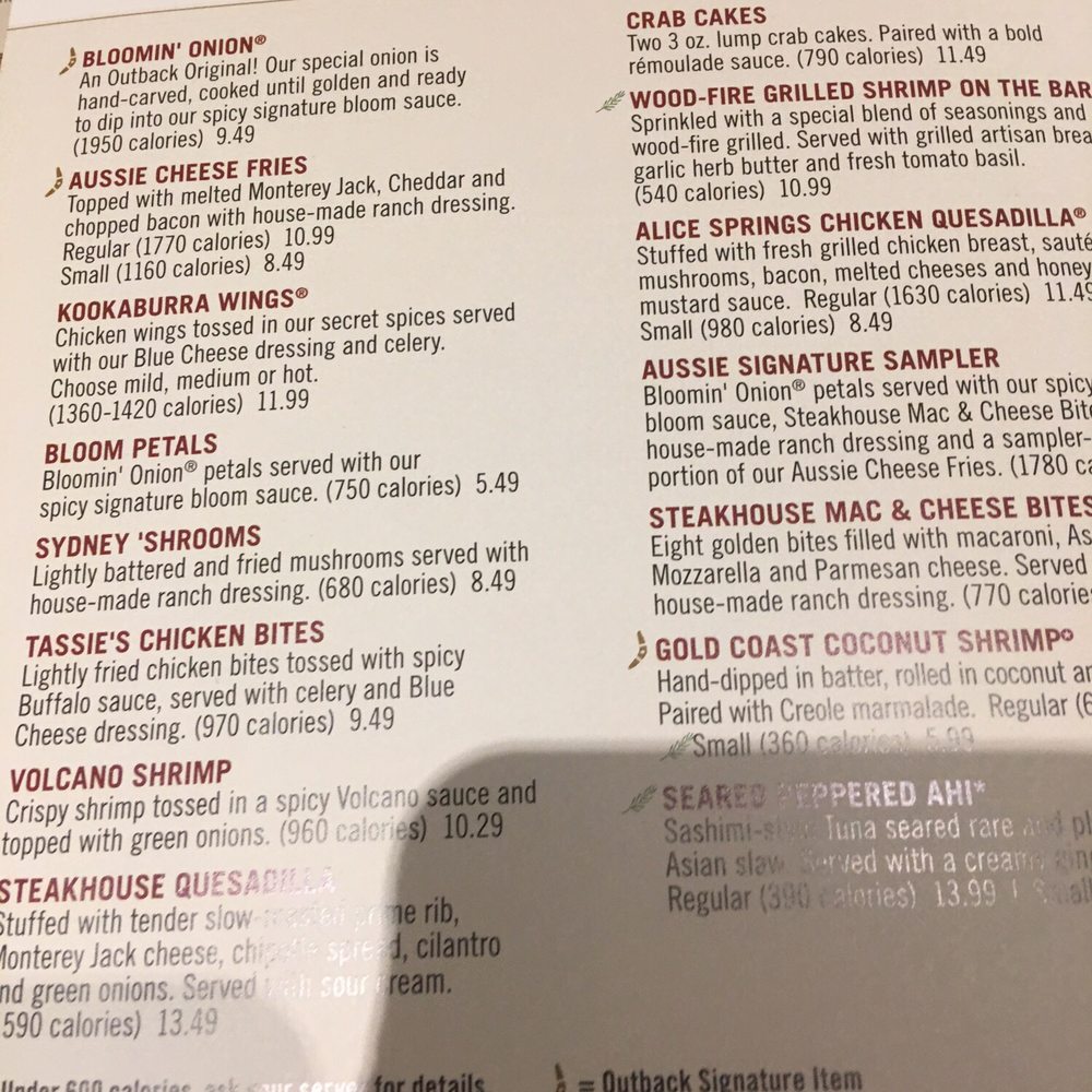 Outback Steakhouse - Menu - Steakhouses Near Me - Wappingers Falls, New York
