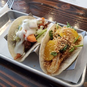 Uptown Taco - Buffalo chicken taco(left) and Thai Calamari taco (right) - Tacos Near Me - Floral Park, New York