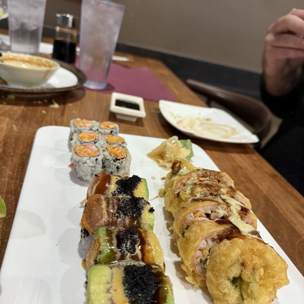 Raku Ramen and Sushi - Geisha Roll, Crunchy Crab Roll and some type of Fried Roll - Ramen Near Me - Clemmons, North Carolina