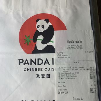 Panda Inn - Receipt - Chinese Near Me - Glendale, California