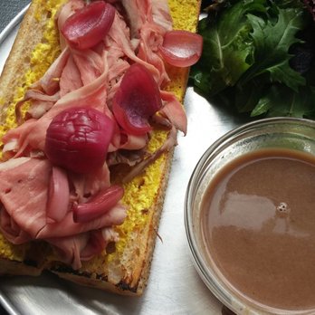 Juliet - The mustard on the French Dip Sandwich paired perfectly with the au jus. The dressing on the salad today was a bit tart for my taste. - Cafes Near Me - Somerville, Massachusetts